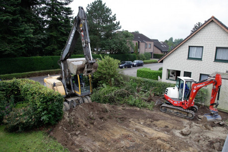 Heavy duty earth moving excavator on a construction site
